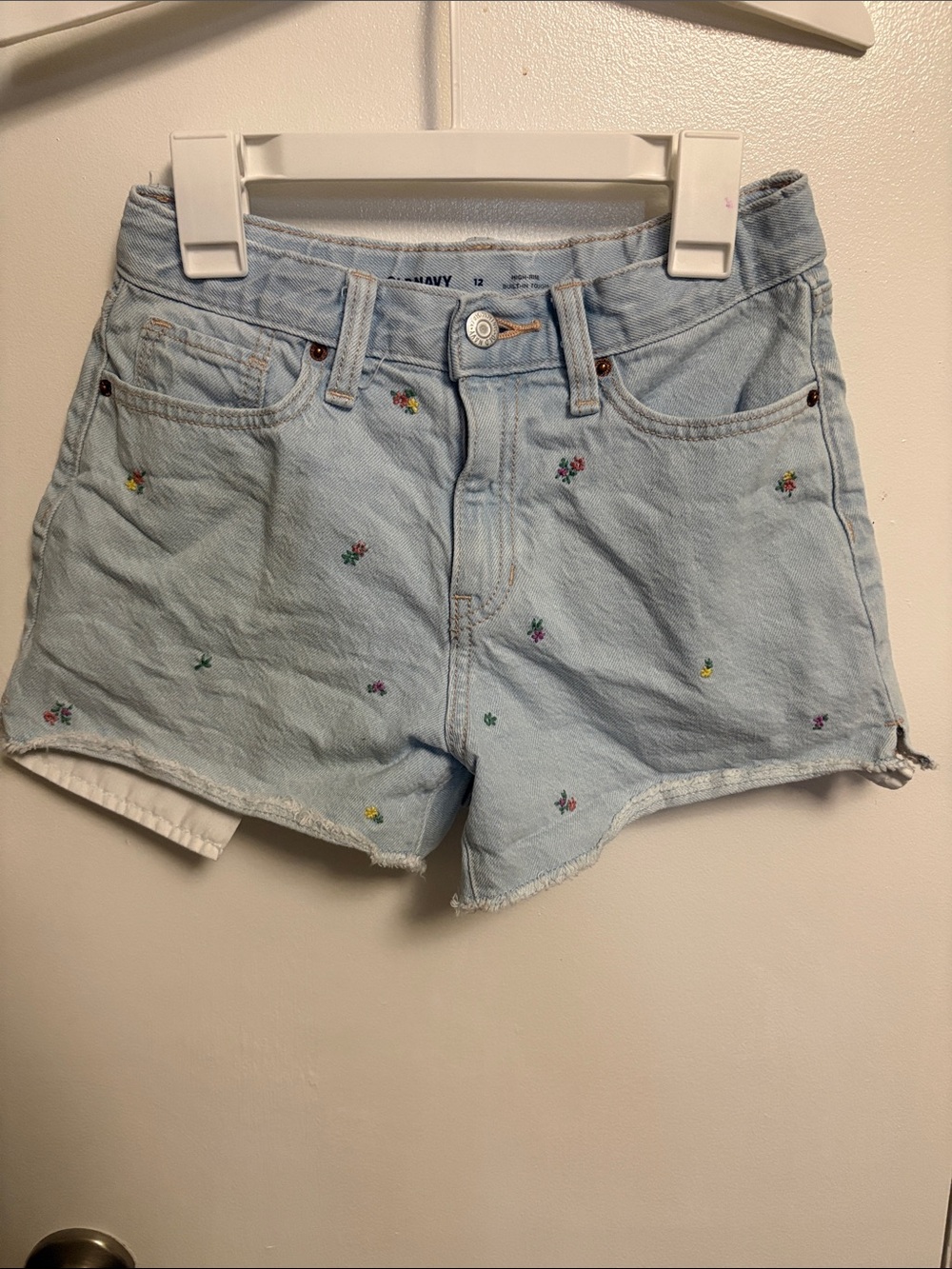 Old Navy Light Blue Denim Shorts with Embroidered Flowers